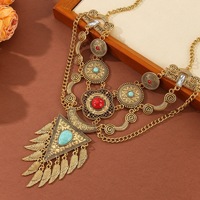 Collier Statement Doré Antique pour Femme, Pendentif Ethnique Royal Vintage avec Pierre Turquoise et Ailes, Bijoux de Mariage Nuptial