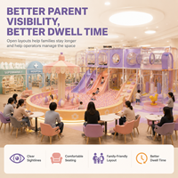 Aire de jeux intérieure commerciale multi-espaces avec piscine à balles, mur d'activités, clôture rembourrée et espace parental pour centre de jeux