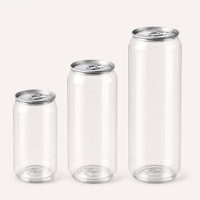 Bouteilles et canettes en plastique transparentes personnalisées en PET jetables avec couvercle en aluminium pour desserts, sodas et bubble tea, 330 ml et 500 ml, avec anneau de traction