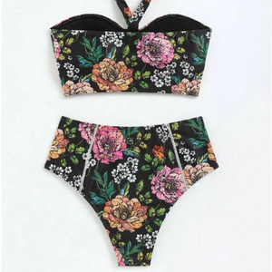 Traje de Baño Bikini Halter Sexy sin Mangas con Estampado Floral y Cintura Alta para Mujer, TKS Nuevo - Product Image 6
