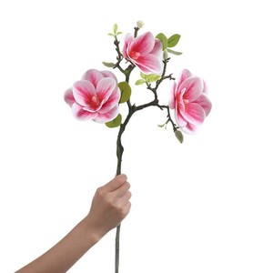 Fleur artificielle de magnolia Dream Castle à 3 têtes jaunes pour décoration de mariage et d'intérieur - Product Image 4