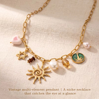 Collier en acier inoxydable XYXL0105 avec pendentif soleil et breloques variées, perles, bijoux bohèmes pour femme, cadeau de vacances
