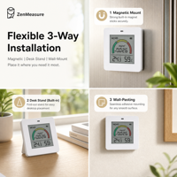 Medidor Digital de Formaldehído ZenMeasure, Detector de Formaldehído, Pantalla de Temperatura y Humedad, Material ABS, 1 Año de Garantía para Apartamentos
