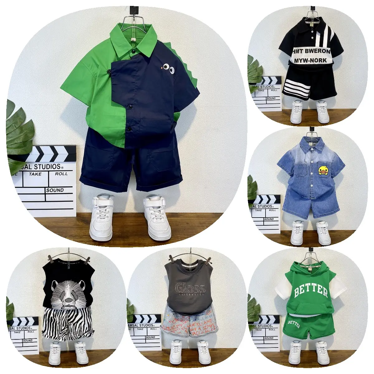 Wholesale children's clothing suits 3-8 years old casual clothes boys clothes printed T-shirt shorts cotton children's suits