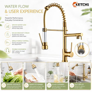 Grifo de <span class=keywords><strong>cocina</strong></span> moderno de latón con pulverizador extraíble de resorte, acabado cromado pulido, <span class=keywords><strong>para</strong></span> llenado de ollas - Product Image 4