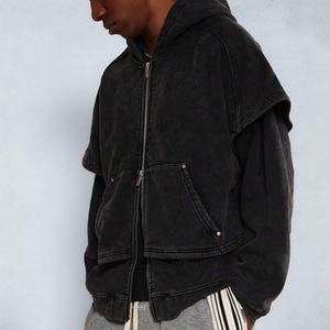 เสื้อฮู้ดดี้วินเทจคุณภาพสูง ผ้าหนา สไตล์สตรีท แต่งแพทช์ ซิปคู่ ทรงโอเวอร์ไซส์ ลุคเรโทร - Product Image 1