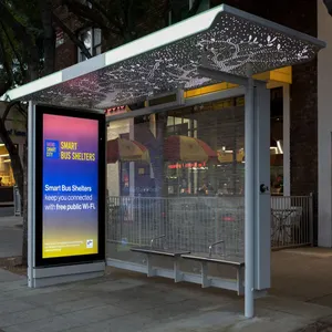 Riparo moderno della fermata dell'autobus in metallo intelligente con Display pubblicitario digitale