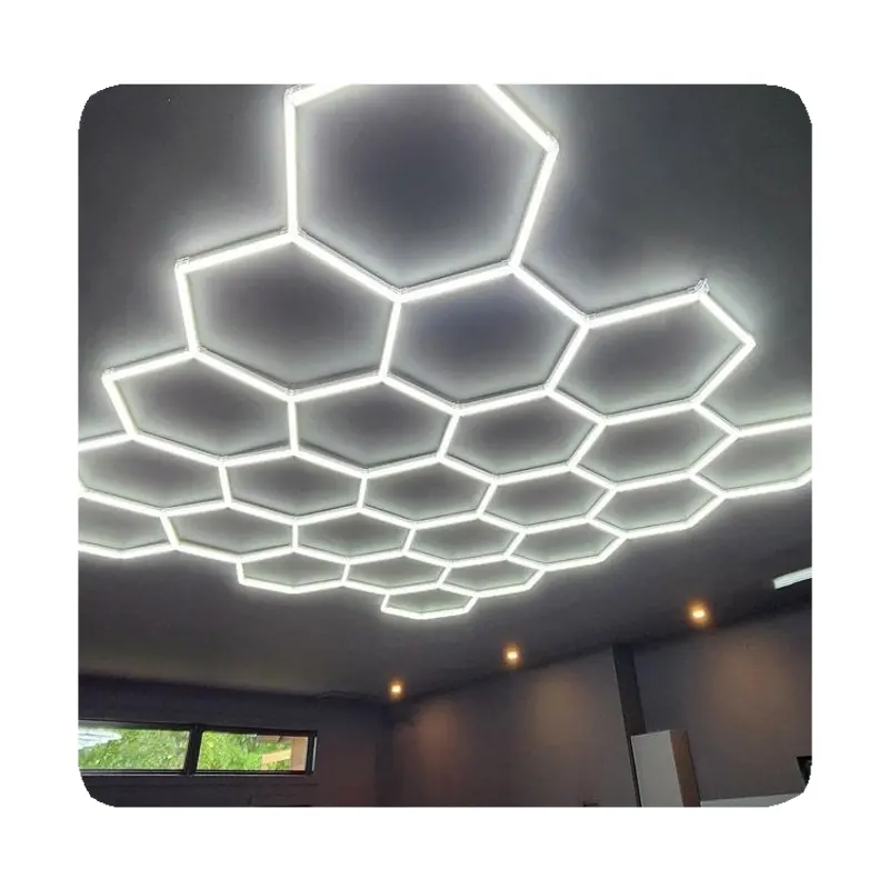 Lâmpada hexagonal para garagem, lâmpada de teto para garagem, luminária hexagonal com detalhes para garagem, luz de favo de mel, ideal para oficina, novidade 2024