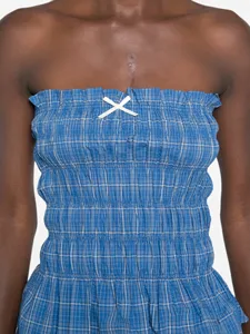 Top Corto sin Tirantes a Cuadros para Mujer, Verano 2026, con Volantes y Bajo Fruncido, Blusa Bandeau Casual para la Playa o Salir de Noche - Product Image 2