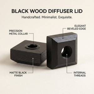 Vietnam WeWood Custom Logo Black Wood <b>Diffuser</b> Lid Beveled Square Scent Cap Metal Insert Premium Aromatherapy <b>Bottle</b> Collar - Product Image 2