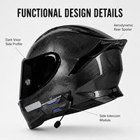 Casque de moto intégral en fibre de carbone sergé brillant personnalisé avec visière teintée et interphone sans fil intégré
