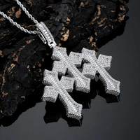 Colgante de Tres Cruces Personalizado NUOYA de Cristal, Joyería Hip Hop Iced Out, Dije de Cruz Grande con Brillantes Diamantes Talla Baguette