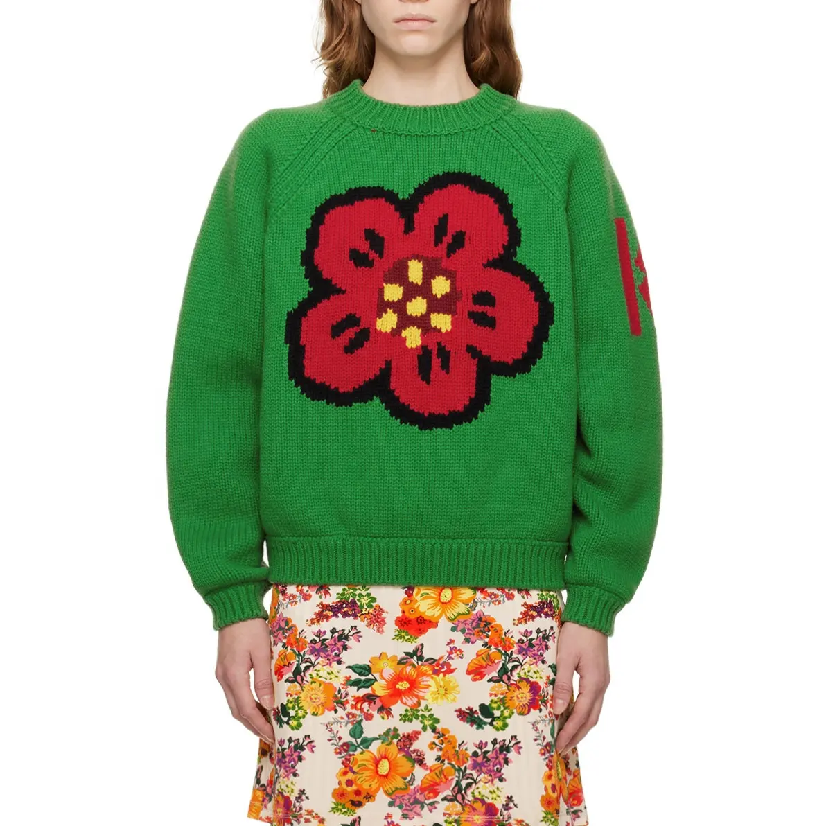 OEM & ODM Factory Hersteller Großhandel bedruckte Wolle Pullover Blume Jacquard Strick Pullover Muster Stickerei Pullover Frauen