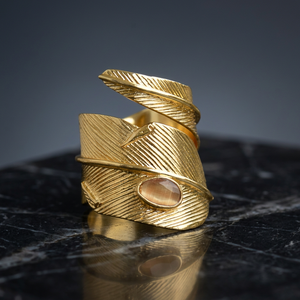 Laxmi Jewellers LJ R71 Women's Unisex Crystal Cocktail Ring Brass Flash Gold Plating Trendy Geometric Design - Product Image 4