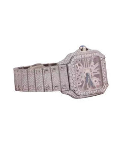 นาฬิกาข้อมือแฟชั่นหรูหราสั่งทำพิเศษ ประดับเพชรโมอิสซาไนต์เต็มเรือน ตัวเรือนสี่เหลี่ยม สายสแตนเลสสตีล ระบบกลไก กันน้ำได้ 10 บาร์ - Product Image 3