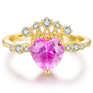 Nuovo stile 925 <span class=keywords><strong>argento</strong></span> sterling pietra <span class=keywords><strong>solitario</strong></span> cristallo bianco cz da donna rosa <span class=keywords><strong>zircone</strong></span> a forma di cuore principessa corona <span class=keywords><strong>anello</strong></span> di nozze - Product Image 1