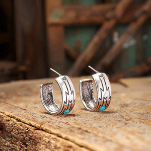 <strong>Western</strong> Cowgirl INS Hit <strong>Jewelry</strong> Cross-border E-commerce <strong>Supply</strong> Turquoise a Pair of Vintage Turquoise-decorated Hoop Earrings - Product Image 6