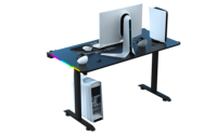 Bureau de jeu réglable en hauteur à moteur unique BEISIJIE AY-2Y, table en fibre de carbone RGB avec base en T