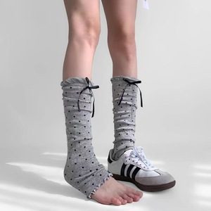 Women's Polka Dot Slouch <b>Socks</b> With Bow Gray Breathable Sweat Absorbing Youth Leg Covers For Spring Summer - Product Image 1