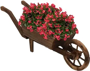Wooden Decorative Wheelbarrow Planter for Patio Lawn and Garden