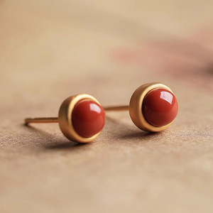 Pendientes de Coral con Baño de Oro Cnoe, Engaste de Bisel, Joyería Clásica para Uso Diario, Unisex - Product Image 3