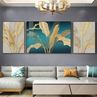 Tableaux décoratifs encadrés avec motif de feuilles florales sur cadre noir pour décoration murale et fond de canapé
