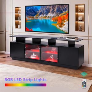 <strong>TV</strong> <strong>Stand</strong> with LED Lights, Power Board, and USB Charging Station, Suitable for Transparent Glass Door Storage Cabinet - Product Image 5