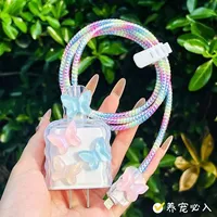 Colorido cristal mariposa carga Cable DE DATOS Protector Winder accesorios para iPhone 18/20W cargador de dibujos animados cubierta protectora