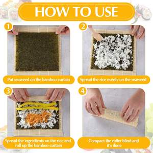 Ensemble de 1 tapis à <span class=keywords><strong>sushi</strong></span> en bambou, antiadhésif, durable, carré, 9,5" x 9,5", pour la maison et les fournitures de fête - Product Image 4