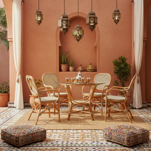 Ensemble de salle à manger en rotin Jamaica Bistro, table et chaises modernes et élégantes pour hôtels et salles à manger à domicile, confortables et élégantes - Product Image 1