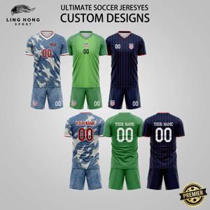 Maillots de football personnalisés OEM 100% polyester imprimés par transfert thermique col en V manches courtes respirants à séchage rapide ensembles unisexes adultes - Product Image 1