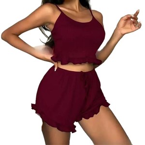 Pijamas sexys para mujer, estilo europeo y americano, conjunto de camisola con tirantes cruzados y espalda descubierta, pantalones cortos a la moda, ropa de dormir. - Product Image 5
