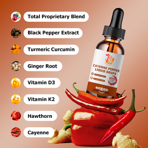 Gouttes liquides de piment de Cayenne avec vitamines D3 et K2 : Soutient l'action antioxydante, le métabolisme et la santé osseuse - Product Image 6