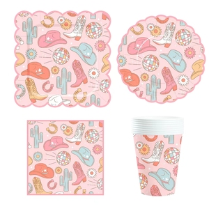 DAMAI - Juego de Platos de Papel para Fiesta de Cumpleaños de Vaquero, Estilo Nuevo Personalizado en Rosa, Decoración para Fiesta del Oeste - Product Image 3