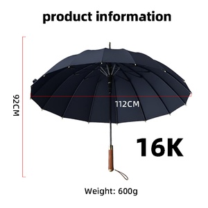 Classic Black Solid Color Straight <b>Umbrella</b> for Men Women With UPF 50 Sun Protection Large Canopy Wooden Handle Design - Product Image 3