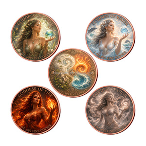 Nouvelle pièce de monnaie en cuivre pur MK 1 Oz .999, série Éléments de la Déesse, 4 motifs (Vent/Eau/Feu/Terre), impression UV, pièce de collection ronde de 40 mm - Product Image 1