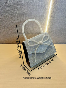 New Cross-border European American Vintage Fashion Full Bow Chain Small <b>Square</b> Cover Dinner Rhinestone Polyester Handbag Tanjing - Product Image 5