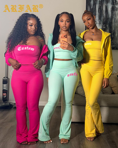 Set 3 Pezzi Personalizzato per Donna: Top a Tubo, Leggings a Zampa e Giacca Antivento, Tuta Sportiva Femminile - Product Image 1