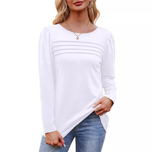 Camicette da <span class=keywords><strong>donna</strong></span> alla moda a maniche lunghe a maniche lunghe da <span class=keywords><strong>donna</strong></span> camicette larghe a pieghe anteriori per moda autunnale eleganti lavorate a maglia primavera estate - Product Image 5