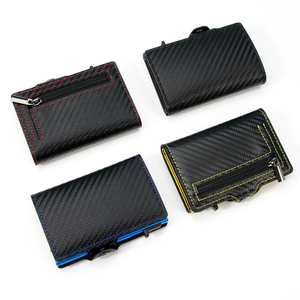 Casekey Custom Color Slim Minimalist Carbon Fiber Popup Card Holder Tarjetero Fibra De Carbono Rfid <b>Smart</b> <b>Wallet</b> With Zipper - Product Image 4