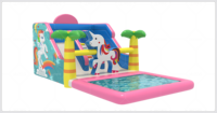 Glissière d'eau gonflable de licorne d'arc-en-ciel avec la piscine, glissière extérieure de parc d'attractions d'enfants, videur gonflable d'amusement d'été
