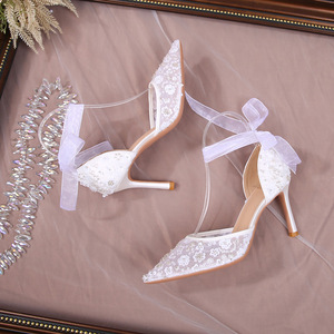 Sandales à talons blancs à lacets pour femmes, chaussures de luxe à bride arrière pour dames - Product Image 2