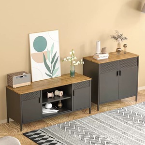 Gabinete de almacenamiento de <span class=keywords><strong>aparador</strong></span> de combinación de madera de acero Tv de Metal <span class=keywords><strong>blanco</strong></span> y negro con cocina moderna personalizada - Product Image 2