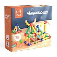64 pièces de bâtonnets et billes magnétiques, jouet de construction, aimant puissant 2500GS, 3,5 cm, éducatif STEM, enfants, OEM ODM, vente en gros, CE EN71