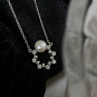 N243 Collier Pendentif Perle en Argent Sterling S925 Plaqué Or pour Femme, Luxe Léger, Style Niche Simple, Chaîne Cordon Tendance Ins, Cadeau