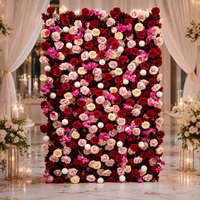 Mur de fleurs artificielles bordeaux en gros, en stock aux États-Unis, pour les décorateurs de lieux de mariage, les entreprises de location de matériel événementiel et les entreprises de location de matériel de fête