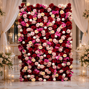 USA Lagerbestand Großhandel Burgunderrote Künstliche Blumenwand-Kulisse für Hochzeitslocations, Event-Dekorateure und Partyvermietungsunternehmen - Product Image 2