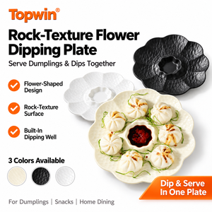 Plato para Dumplings Japoneses con Salsita, Textura de Piedra, Melamina Irrompible, Forma de Flor, Bandeja para Sushi para Restaurante y Uso Doméstico - Product Image 1