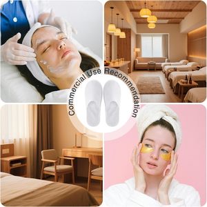 Pantoufles de spa en velours à bout fermé, jetables, taille unique pour hommes et femmes, pour hôtel, maison, invités, pantoufles blanches antidérapantes - Product Image 5