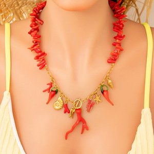 Ensemble collier et boucles d'oreilles en acier inoxydable, forme de branche de corail rouge, bijoux de fête tendance - Product Image 3